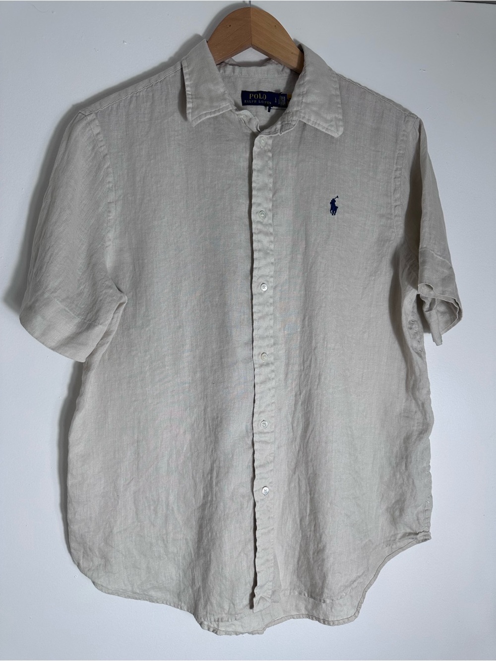 Ralph Lauren Short-Sleeve Linen Button-Down in Light Beige